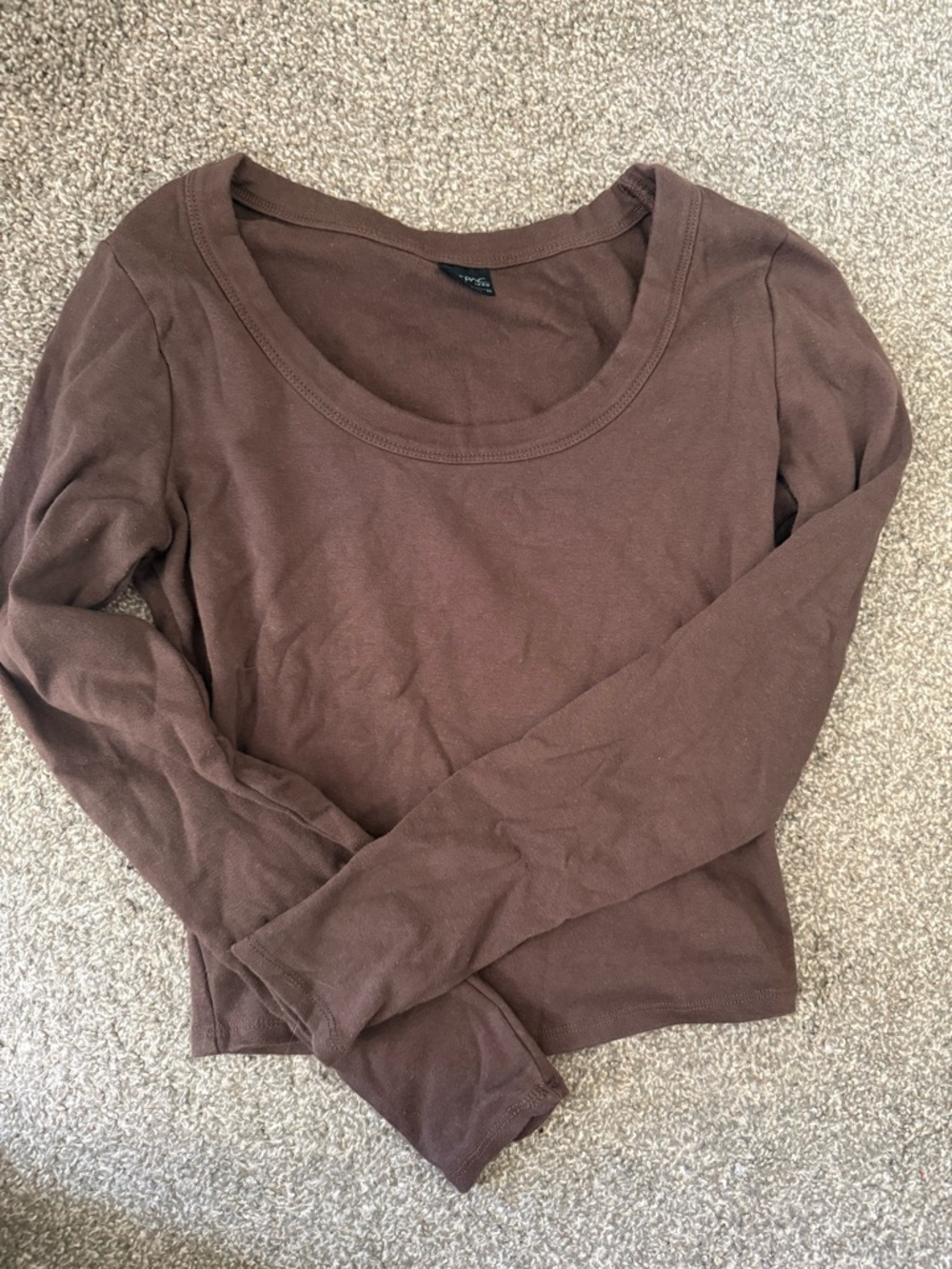 Women's Brown Long-Sleeve Scoop Neck Top